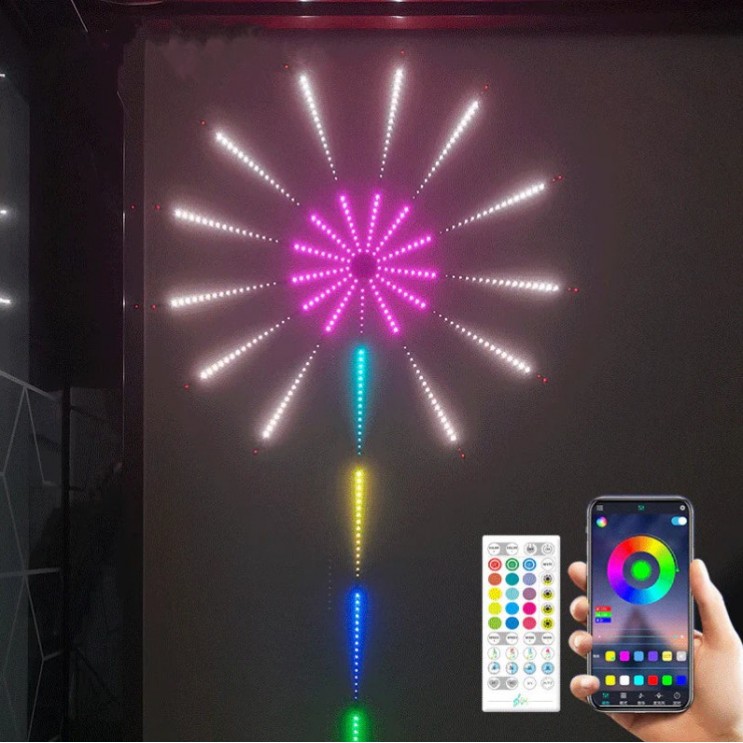 Instalatie artificii LED Smart, RGB, muzica, telecomanda si control din smartphone