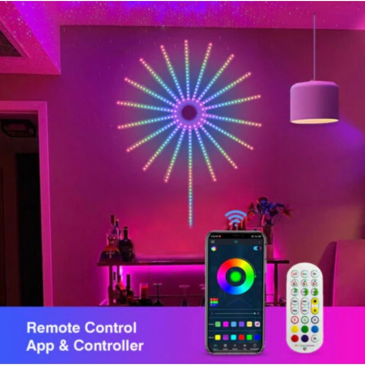 Instalatie artificii LED Smart, RGB, muzica, telecomanda si control din smartphone