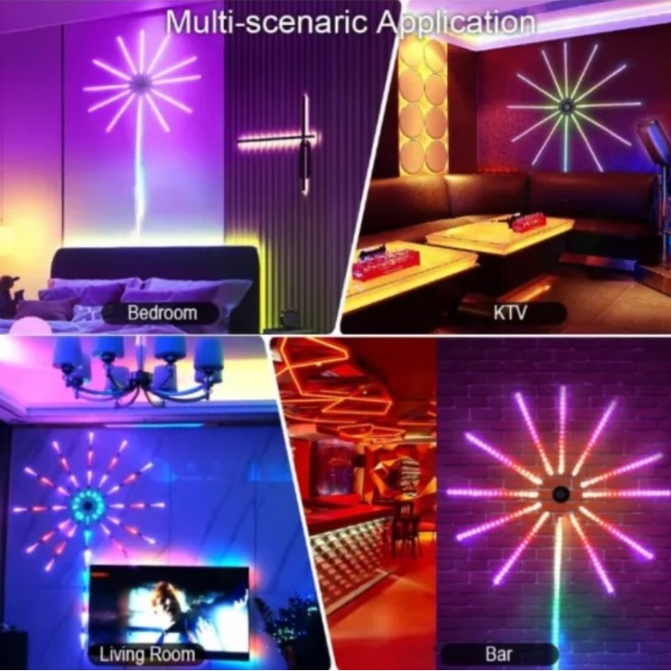 Instalatie artificii LED Smart, RGB, muzica, telecomanda si control din smartphone