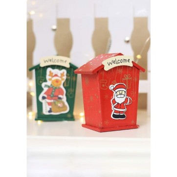 Pusculita lemn Rosie cu motive de Craciun