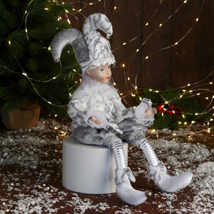 Arlechin animat Figurina muzicala,mecanic,45 cm,Argintiu