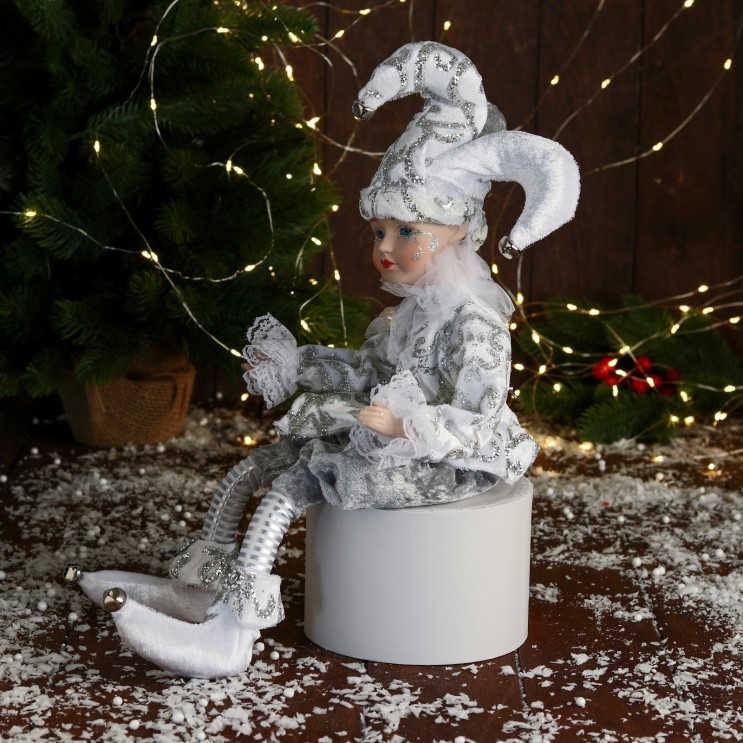 Arlechin animat Figurina muzicala,mecanic,45 cm,Argintiu