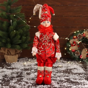 Arlechin Animat Figurina Muzicala, Mecanic, 50 cm,Rosu