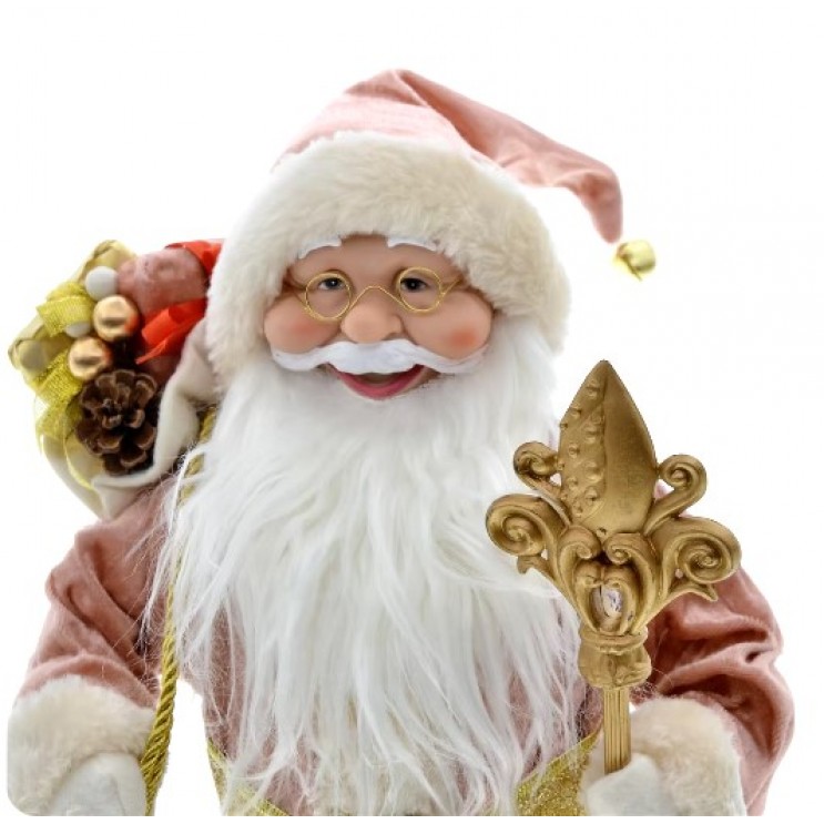 Set Păpuși Mari Moș Crăciun si Craciunita,Vintage, catifea roz