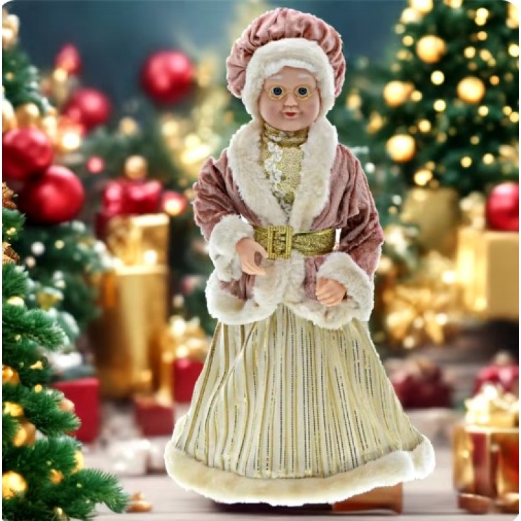 Set Păpuși Mari Moș Crăciun si Craciunita,Vintage, catifea roz