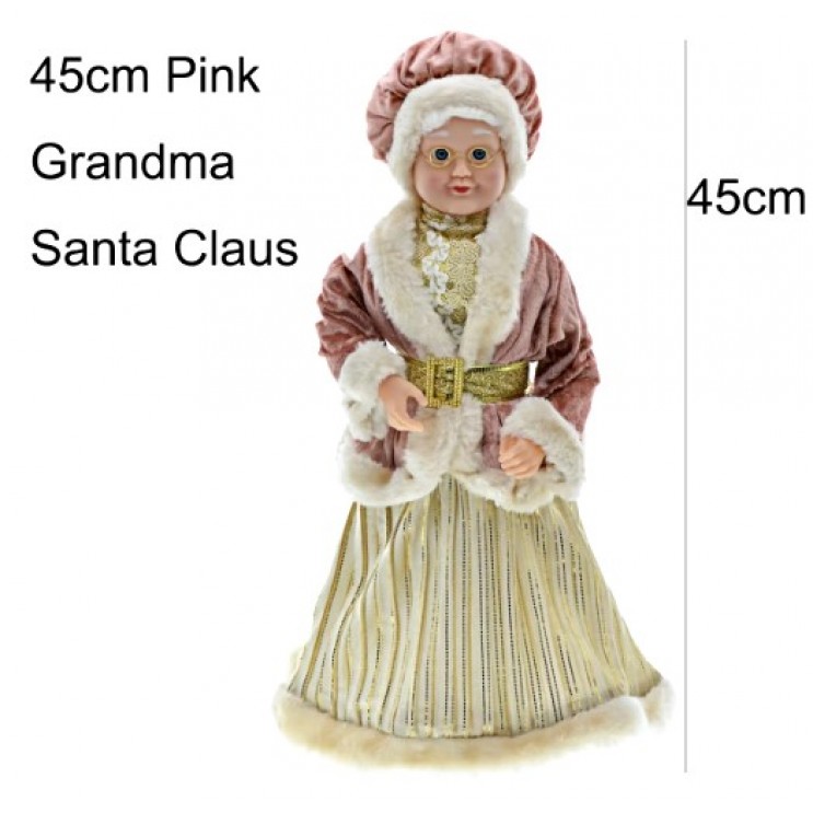 Set Păpuși Mari Moș Crăciun si Craciunita,Vintage, catifea roz