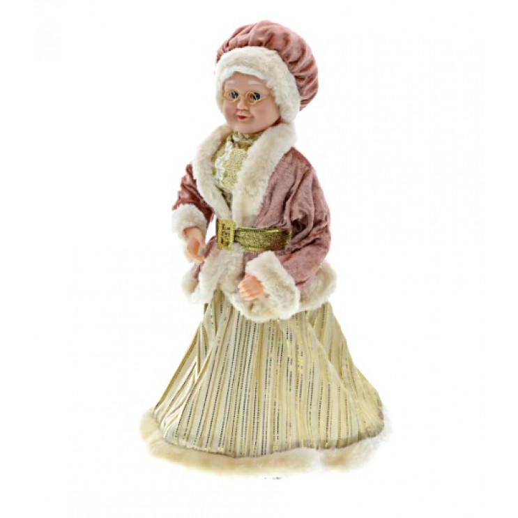 Set Păpuși Mari Moș Crăciun si Craciunita,Vintage, catifea roz