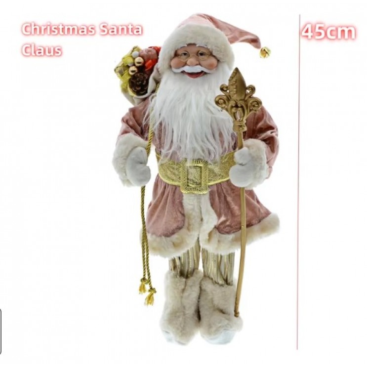 Set Păpuși Mari Moș Crăciun si Craciunita,Vintage, catifea roz