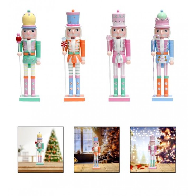 Decoratiune Craciun Spargatorul de nuci, Figurina Craciun din lemn, Pastel, 38cm H