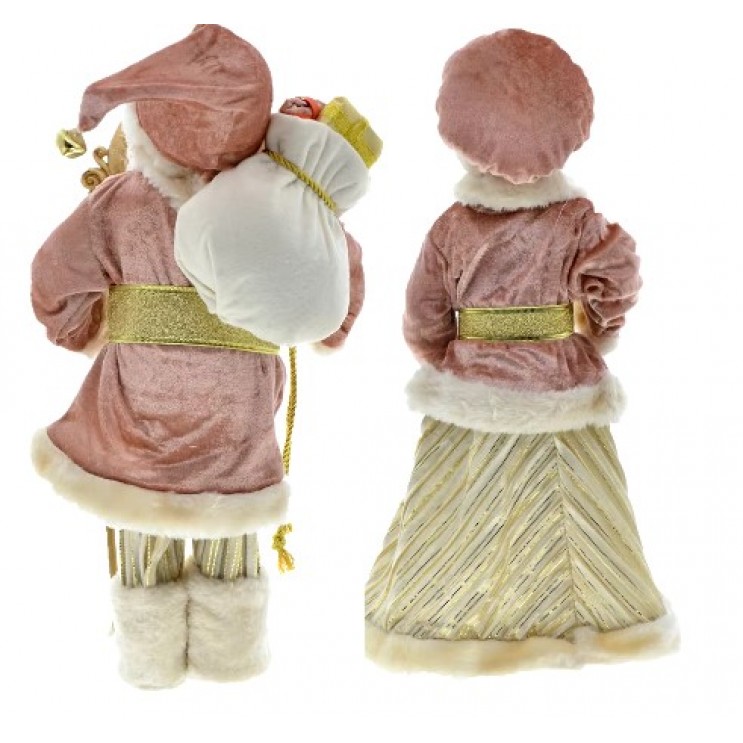 Set Păpuși Mari Moș Crăciun si Craciunita,Vintage, catifea roz