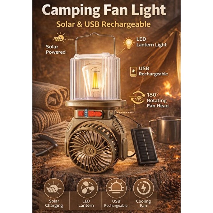 Lampa Camping si Ventilator cu Panou Solar si USB – Lanterna LED Portabila, Ventilator 180°, Reincarcabila, Ideala pentru Camping, Pescuit si Urgente Lampa Camping si Ventilator cu Panou Solar si USB – Lanterna LED Portabila, Ventilator 180°, Reincarcabila, Ideala pentru Camping, Pescuit si Urgente