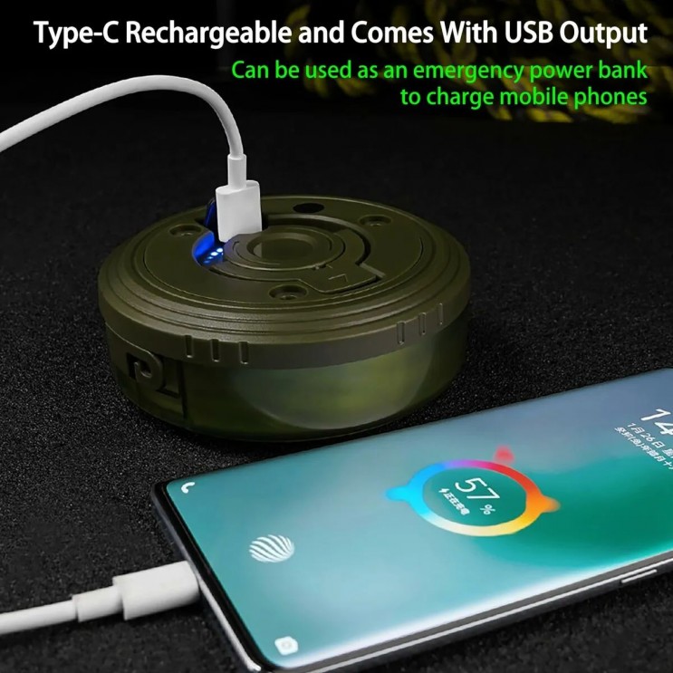 Lampă de camping ,Ghirlanda luminoasa, Lanterna si functie de baterie externa, LED, reincarcabila USB, portabila, 8 moduri de iluminare, 10 m, agatatoare, carcasa verde 