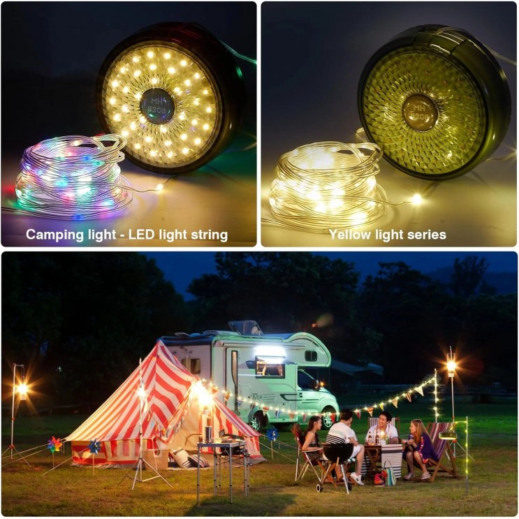 Lampă de camping ,Ghirlanda luminoasa, Lanterna si functie de baterie externa, LED, reincarcabila USB, portabila, 8 moduri de iluminare, 10 m, agatatoare, carcasa verde 