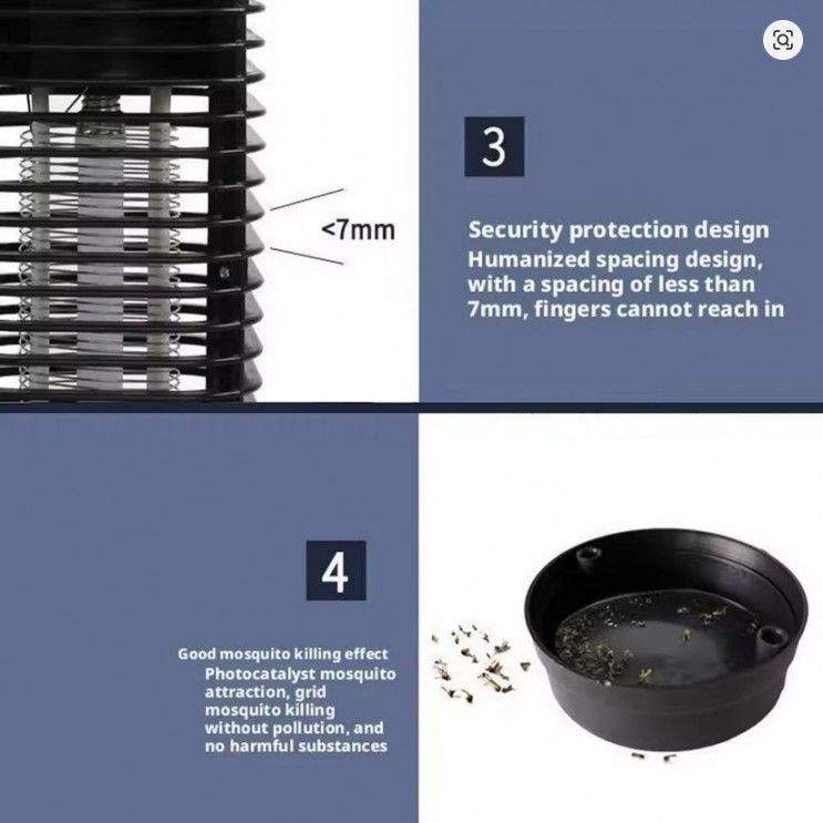 Lampa UV anti insecte tip felinar, aparat tantari si muste pentru interior si exterior, capcana electrica silentioasa fara chimicale, 6W, alimentare 220V, Negru