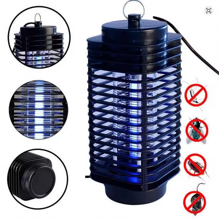 Lampa UV anti insecte tip felinar, aparat tantari si muste pentru interior si exterior, capcana electrica silentioasa fara chimicale, 6W, alimentare 220V, Negru