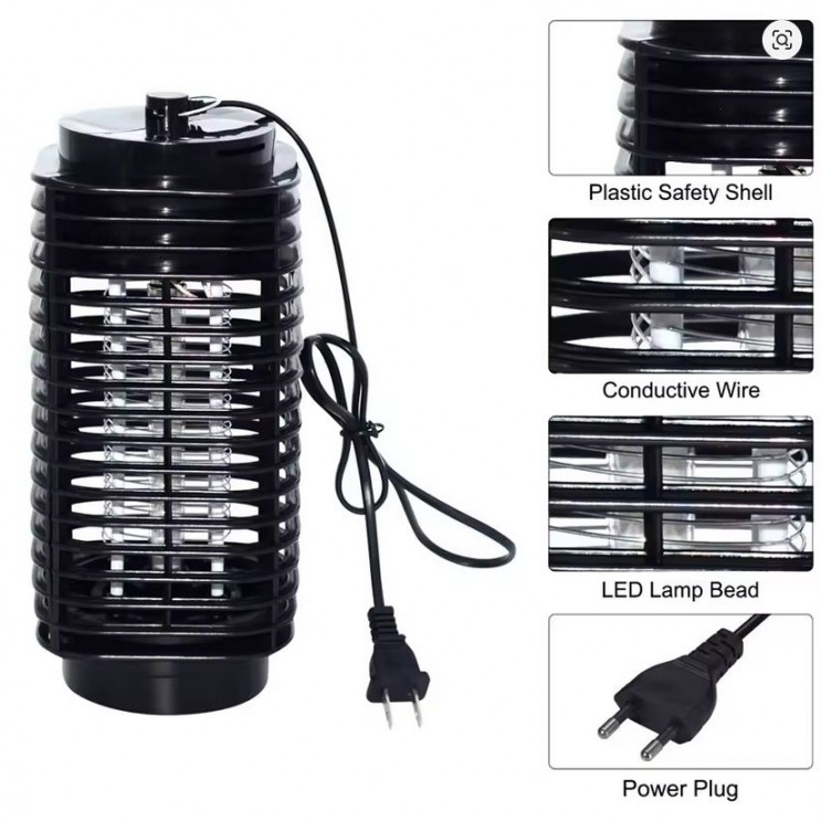 Lampa UV anti insecte tip felinar, aparat tantari si muste pentru interior si exterior, capcana electrica silentioasa fara chimicale, 6W, alimentare 220V, Negru