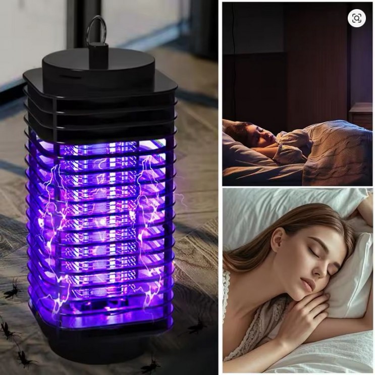 Lampa UV anti insecte tip felinar, aparat tantari si muste pentru interior si exterior, capcana electrica silentioasa fara chimicale, 6W, alimentare 220V, Negru