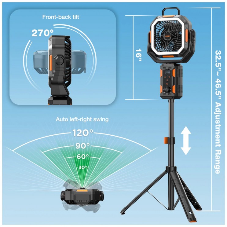 Ventilator de Camping Profesional cu Trepied, 4 Trepte de viteza, 3 Trepte de Intensitate a Luminii, 20.000 mAh, Rotire Manuala la 270°, Incarcare Prin Port Type-C, Telecomanda, Material ABS, 223 × 114 × 284 mm,Carlig Agatare Ventilator de Camping Profesional cu Trepied, 4 Trepte de viteza, 3 Trepte de Intensitate a Luminii, 20.000 mAh, Rotire Manuala la 270°, Incarcare Prin Port Type-C, Telecomanda, Material ABS, 223 × 114 × 284 mm,Carlig Agatare
