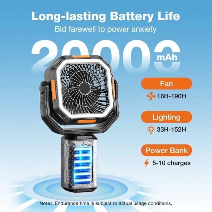 Ventilator de Camping Profesional cu Trepied, 4 Trepte de viteza, 3 Trepte de Intensitate a Luminii, 20.000 mAh, Rotire Manuala la 270°, Incarcare Prin Port Type-C, Telecomanda, Material ABS, 223 × 114 × 284 mm,Carlig Agatare Ventilator de Camping Profesional cu Trepied, 4 Trepte de viteza, 3 Trepte de Intensitate a Luminii, 20.000 mAh, Rotire Manuala la 270°, Incarcare Prin Port Type-C, Telecomanda, Material ABS, 223 × 114 × 284 mm,Carlig Agatare