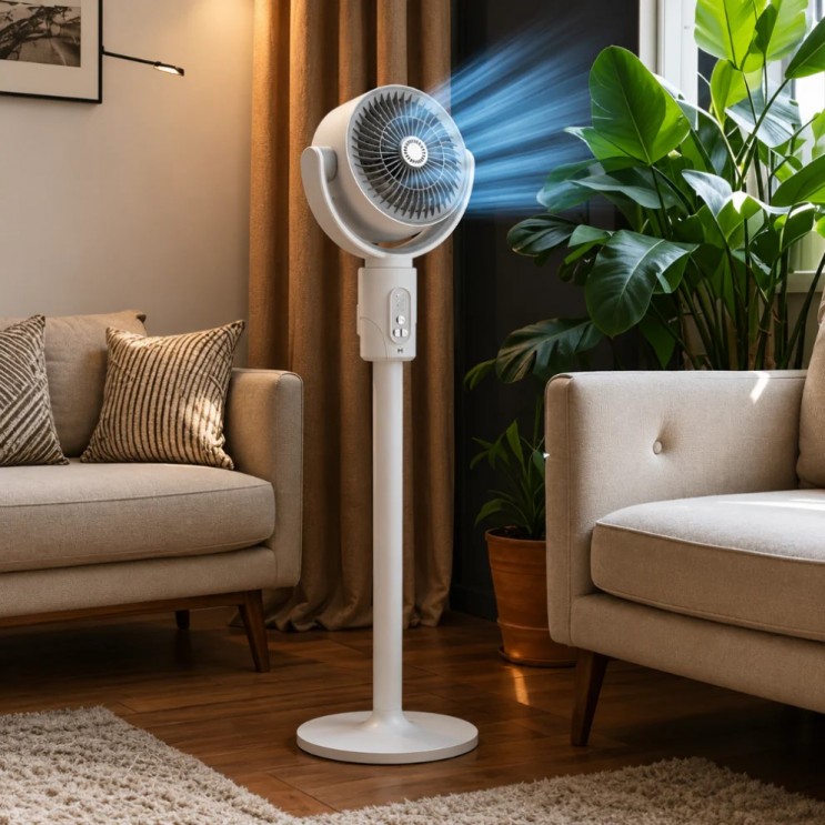 Ventilator 3 in 1 de podea,wireless, telecomanda, oscilatie automata, 5 niveluri viteza, temporizator 8 trepte, inaltime reglabila 38/60/82 cm, 10W, alb