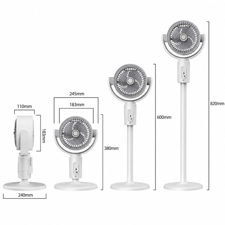 Ventilator 3 in 1 de podea,wireless, telecomanda, oscilatie automata, 5 niveluri viteza, temporizator 8 trepte, inaltime reglabila 38/60/82 cm, 10W, alb
