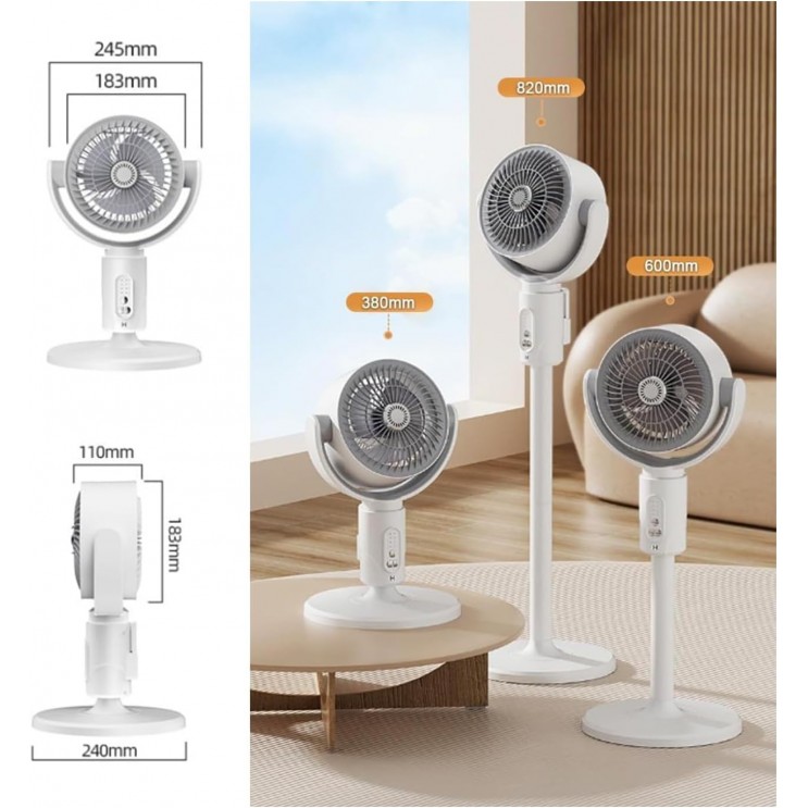 Ventilator 3 in 1 de podea,wireless, telecomanda, oscilatie automata, 5 niveluri viteza, temporizator 8 trepte, inaltime reglabila 38/60/82 cm, 10W, alb