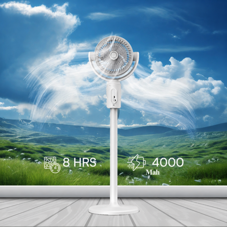Ventilator 3 in 1 de podea,wireless, telecomanda, oscilatie automata, 5 niveluri viteza, temporizator 8 trepte, inaltime reglabila 38/60/82 cm, 10W, alb