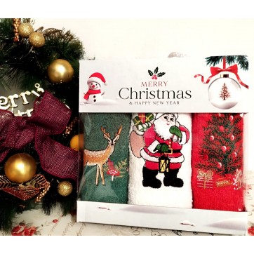 Set Cadou 3 Prosoape Craciun De Bucătărie – Bumbac Premium 