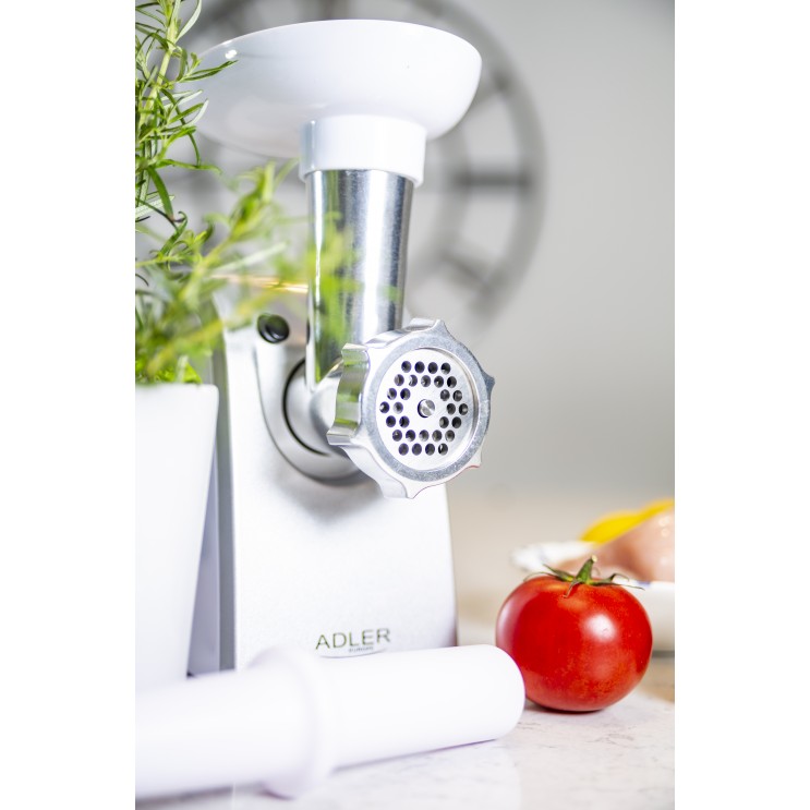 Masina de tocat carne electrica ADLER AD4808, 1500 W, 3 site, tub umplere carnati, alb