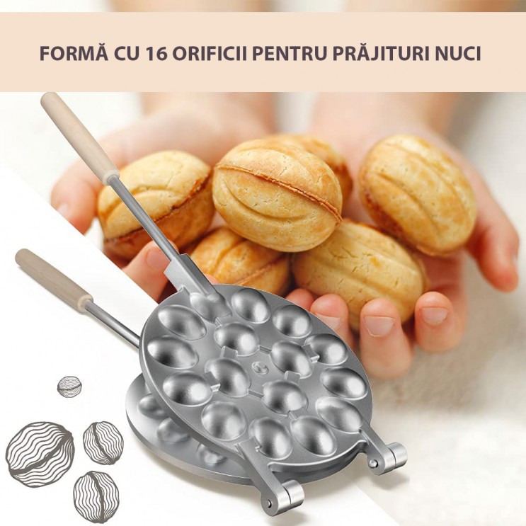 Forma pentru prajituri de nuci cu 16 orificii,premium,cu balamale si manere din lemn