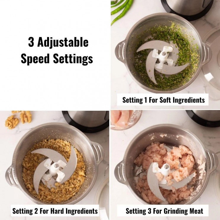 Tocator electric carne si legume, 4 lame inox, 2 viteze, 3L, bol inox