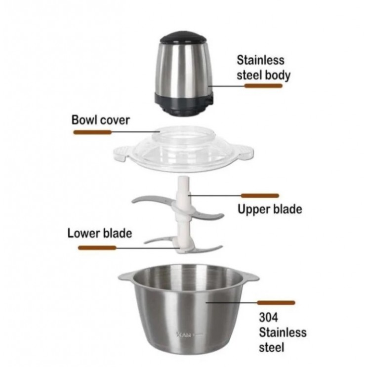 Tocator electric carne si legume, 4 lame inox, 2 viteze, 3L, bol inox
