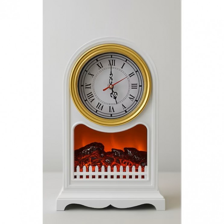 Semineu Decorativ Cu Ceas Retro Alb ,efect real de flacara ,Alb 40 cm H Semineu Decorativ Cu Ceas Retro Alb ,efect real de flacara ,Alb 40 cm H