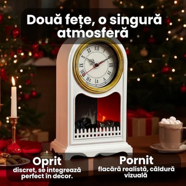 Semineu Decorativ Cu Ceas Retro Alb ,efect real de flacara ,Alb 40 cm H Semineu Decorativ Cu Ceas Retro Alb ,efect real de flacara ,Alb 40 cm H