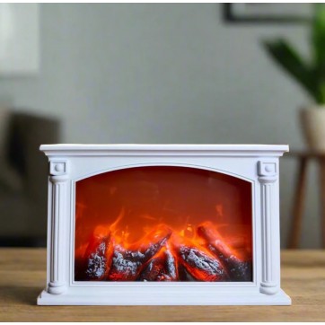 Semineu Decorativ Alb,Efect de flacara