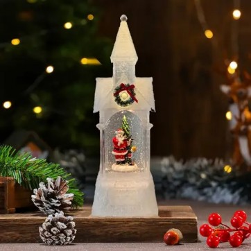  Felinar Bisericuță de Crăciun cu Moș Craciun și Ninsoare Magică ,Cu Lumina si Melodii,39 Cm