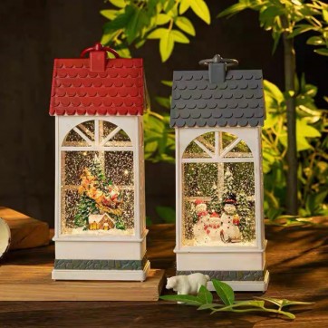 Felinar Led Premium Casuta de Craciun,Timmer, 8 melodii ,USB si Baterii,Ventilator zapada,lumina calda