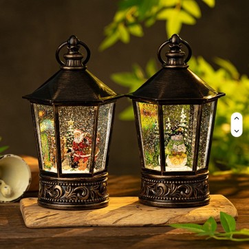 Felinar LED Luminos Premium Hexagonal ,Muzical, Baterii si USB cu Ventilator zapada si tematica de Craciun