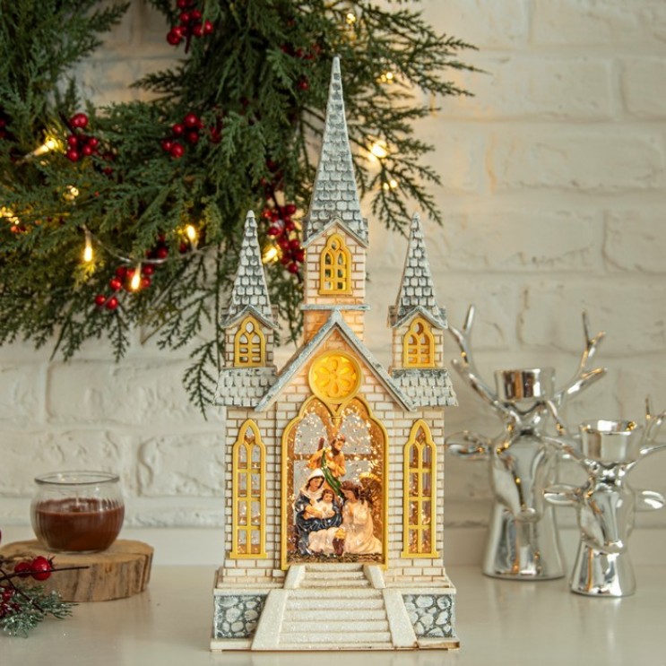 Decoratiune de Craciun Felinar Led Biserica , Nasterea Domnului, Muzical XL 41cm Decoratiune de Craciun Felinar Led Biserica , Nasterea Domnului, Muzical XL 41cm