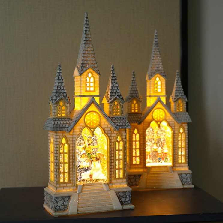 Decoratiune de Craciun Felinar Led Biserica , Nasterea Domnului, Muzical XL 41cm