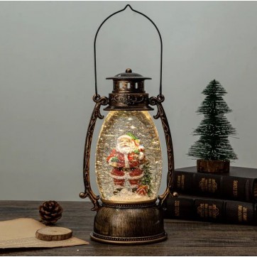 Felinar LED Oval Luminos ,Muzical cu Baterii Si USB cu zapada si tematica de Craciun