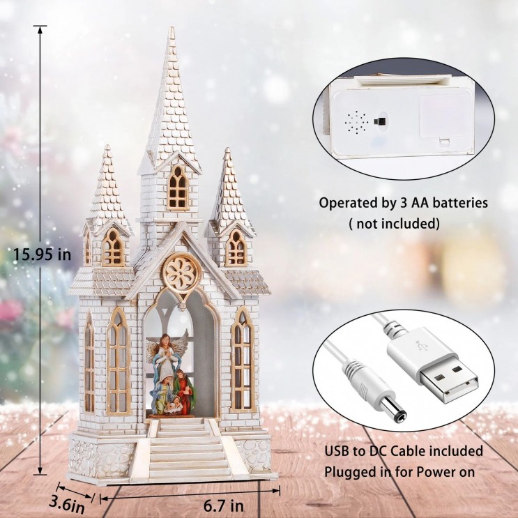 Decoratiune de Craciun Felinar Led Biserica , Nasterea Domnului, Muzical XL 41cm