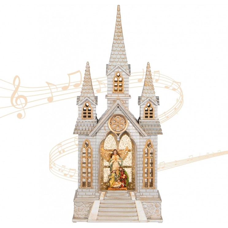 Decoratiune de Craciun Felinar Led Biserica , Nasterea Domnului, Muzical XL 41cm