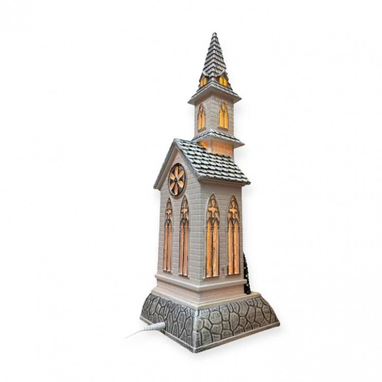  Catedrala Magică de Crăciun XL Nasterea Domnului– Decor Luminos Cu Fulgi ,Colinde Religioase Detalii Elegante,Auriu Perlat,47 cm