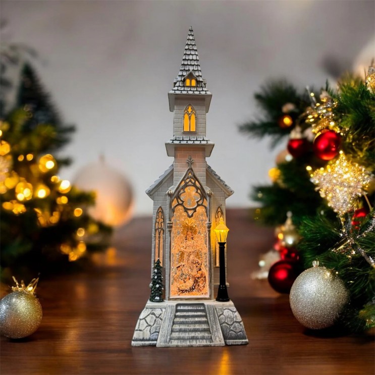 Catedrala Magică de Crăciun XL Nasterea Domnului– Decor Luminos Cu Fulgi ,Felinar Exterior,Muzica Religioasa Si Detalii Elegante,47 cm  Catedrala Magică de Crăciun XL Nasterea Domnului– Decor Luminos Cu Fulgi ,Felinar Exterior,Muzica Religioasa Si Detalii Elegante,47 cm