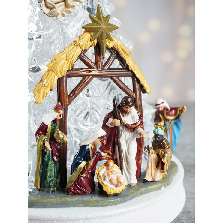 Brad XL  cu Scena Nasterea Domnului Muzica Religioasa si Lumini, Decor Magic de Sarbatoare