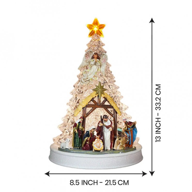 Brad XL  cu Scena Nasterea Domnului Muzica Religioasa si Lumini, Decor Magic de Sarbatoare