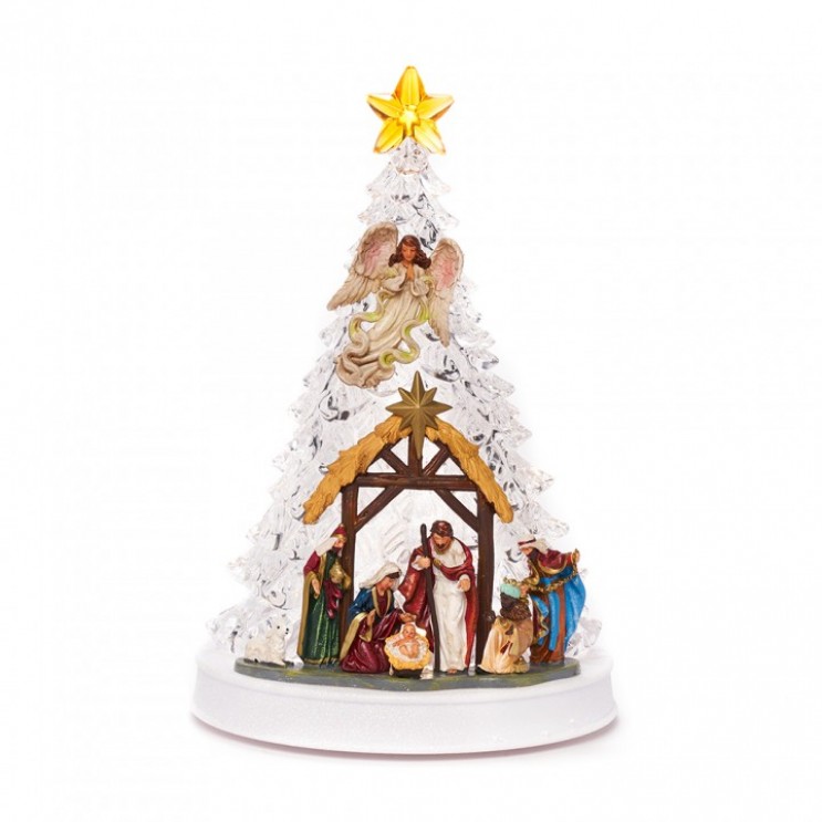 Brad XL  cu Scena Nasterea Domnului Muzica Religioasa si Lumini, Decor Magic de Sarbatoare