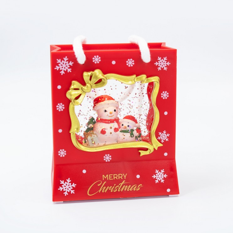 Felinar LED Luminos si Muzical Forma de Cutiuta Cadou Rosie, Baterii cu zapada si tematica de Craciun,Rosu