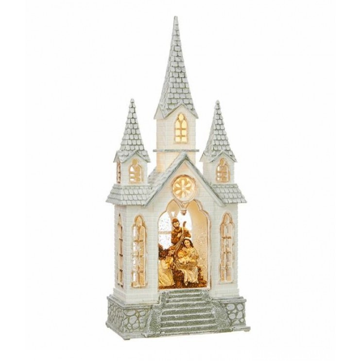 Decoratiune de Craciun Felinar Led Biserica , Nasterea Domnului, Muzical XL 41cm